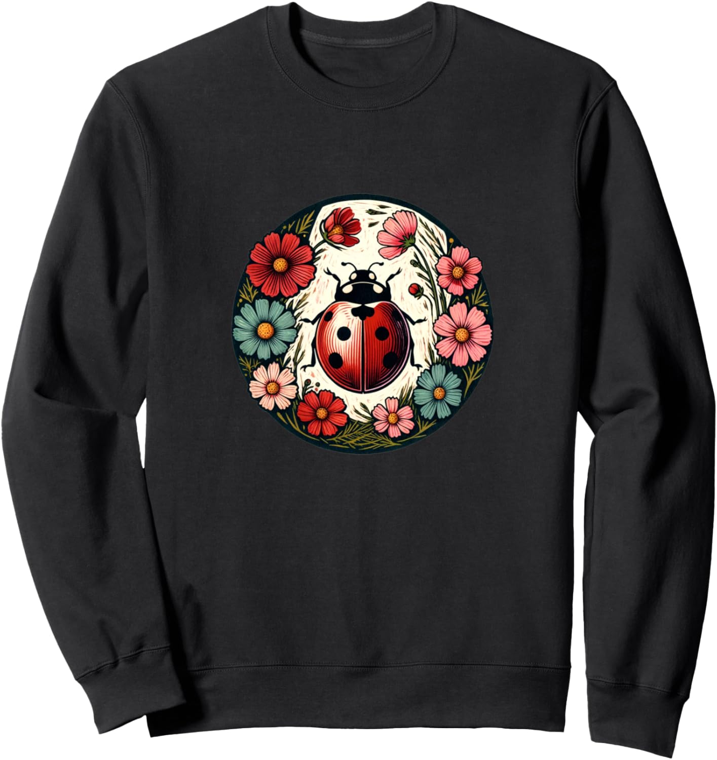 

Иллюстрация божьей коровки, цветок космеи, толстовка Cosmos Red Snugg, черный