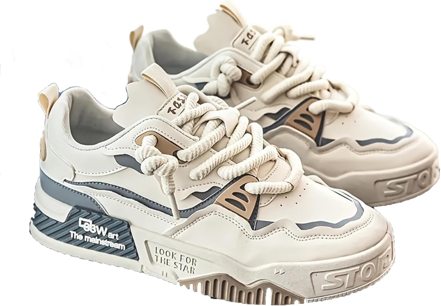 

Мужские кроссовки большого размера в стиле уличной моды для скейтбординга - толсто подошва, противоскользящие, шнуровка, долговечные и удобные для активного отдыха и городского стиля Fusecottc, слоновая кость