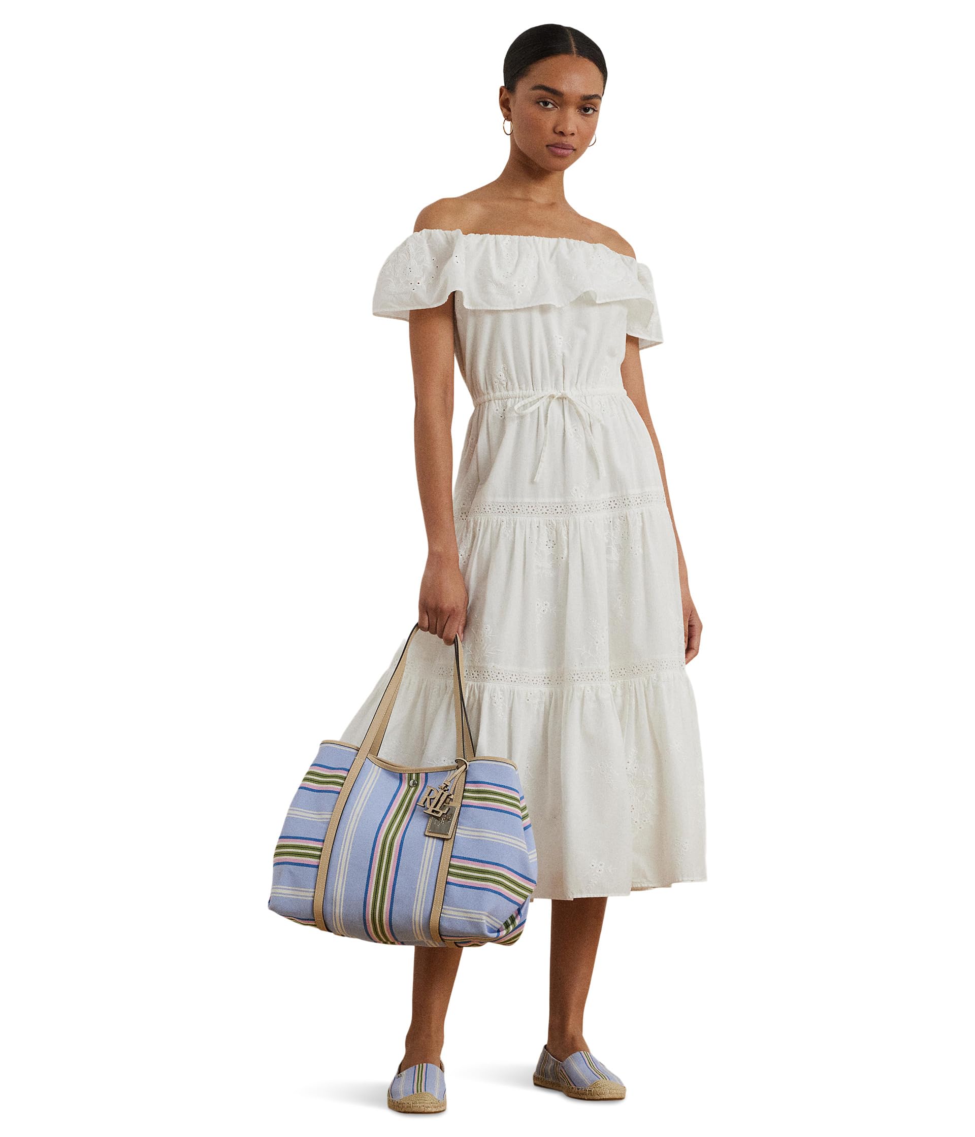 

Платье Lauren Ralph Lauren Cotton Off-The-Shoulder Tiered Dress, белый