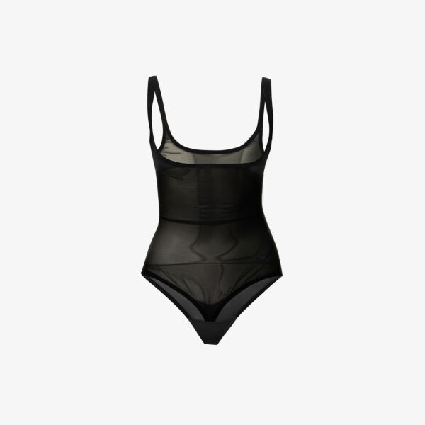 

Боди из эластичной сетки с овальным вырезом Wolford, черный