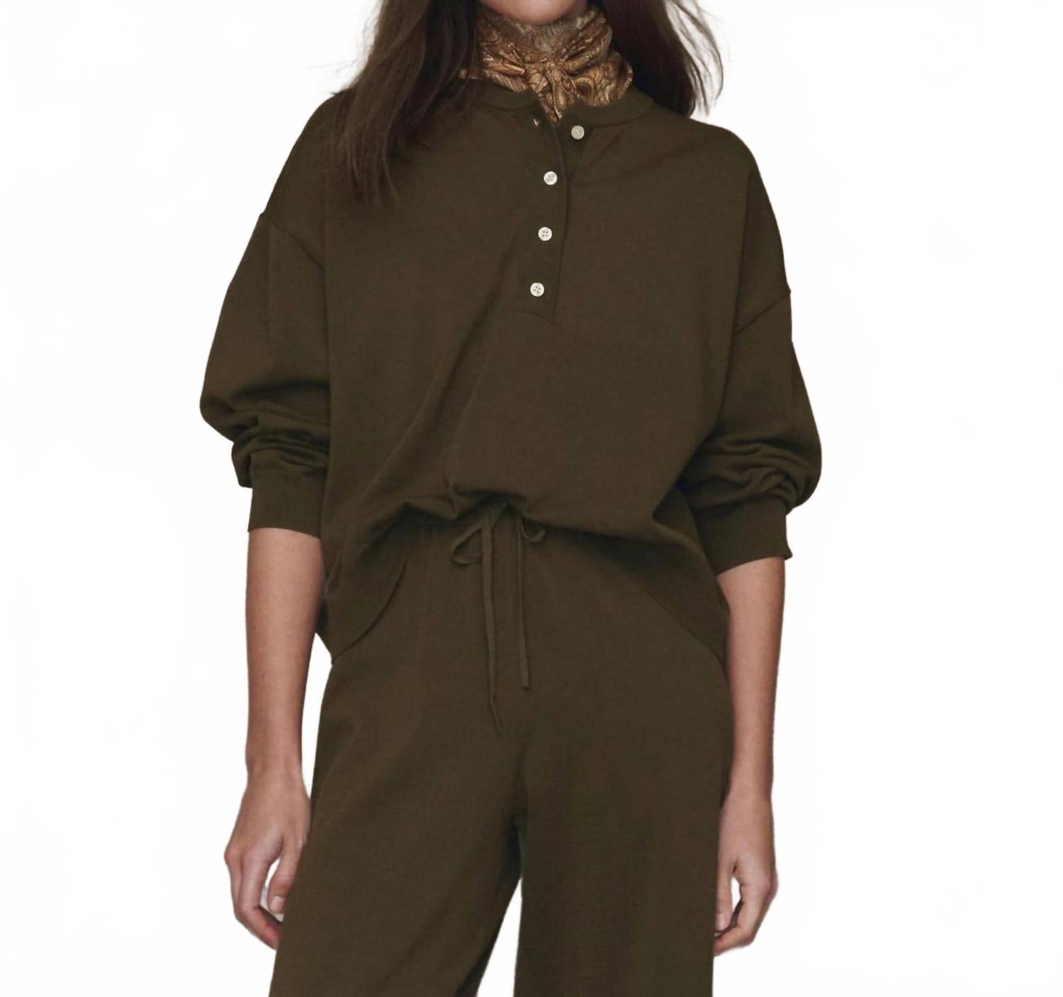 

Свитер с длинными рукавами Хенли в армейском стиле THE GREAT, army