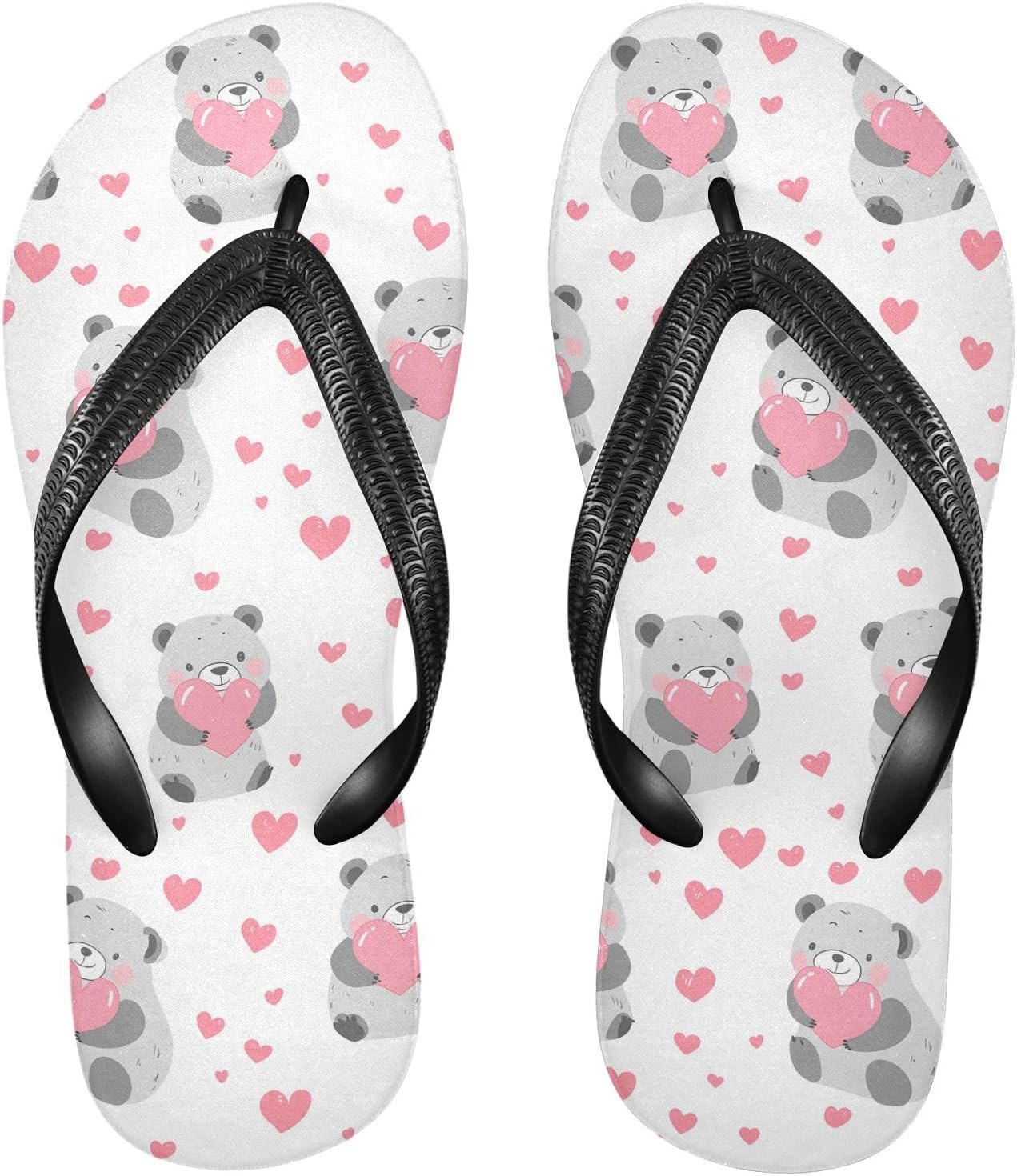

Женские и мужские пляжные летние сандалии с милыми медведями и розовыми сердечками, шлепанцы для душа 20861771 Kfbe