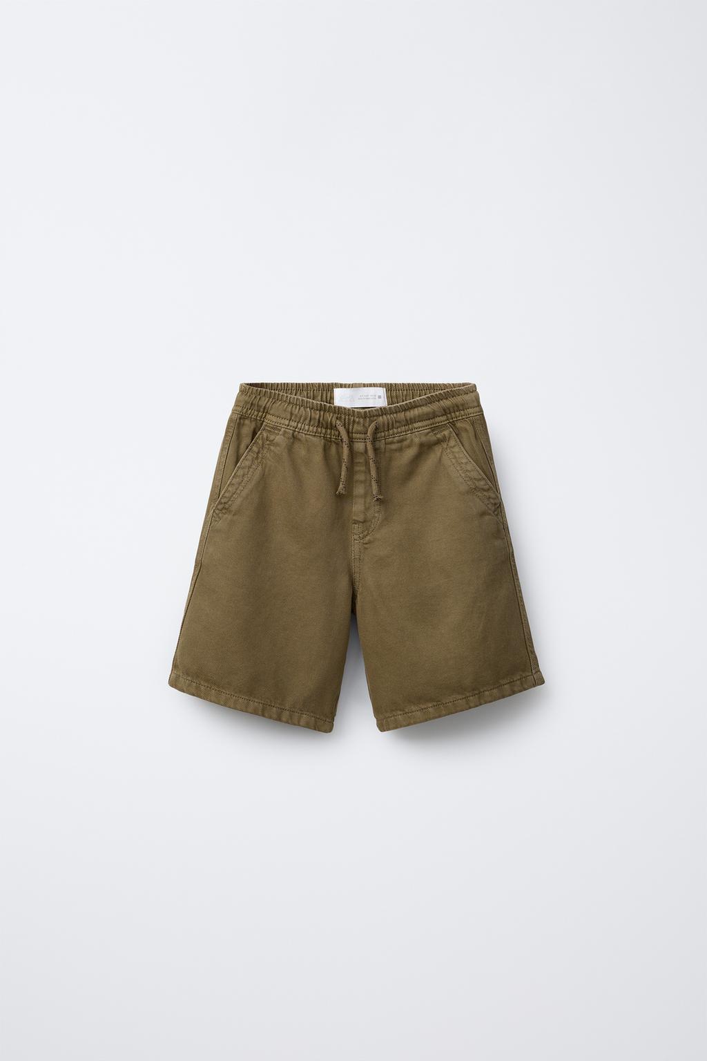 

Свободные саржевые шорты-бермуды ZARA, цвет Dark khaki