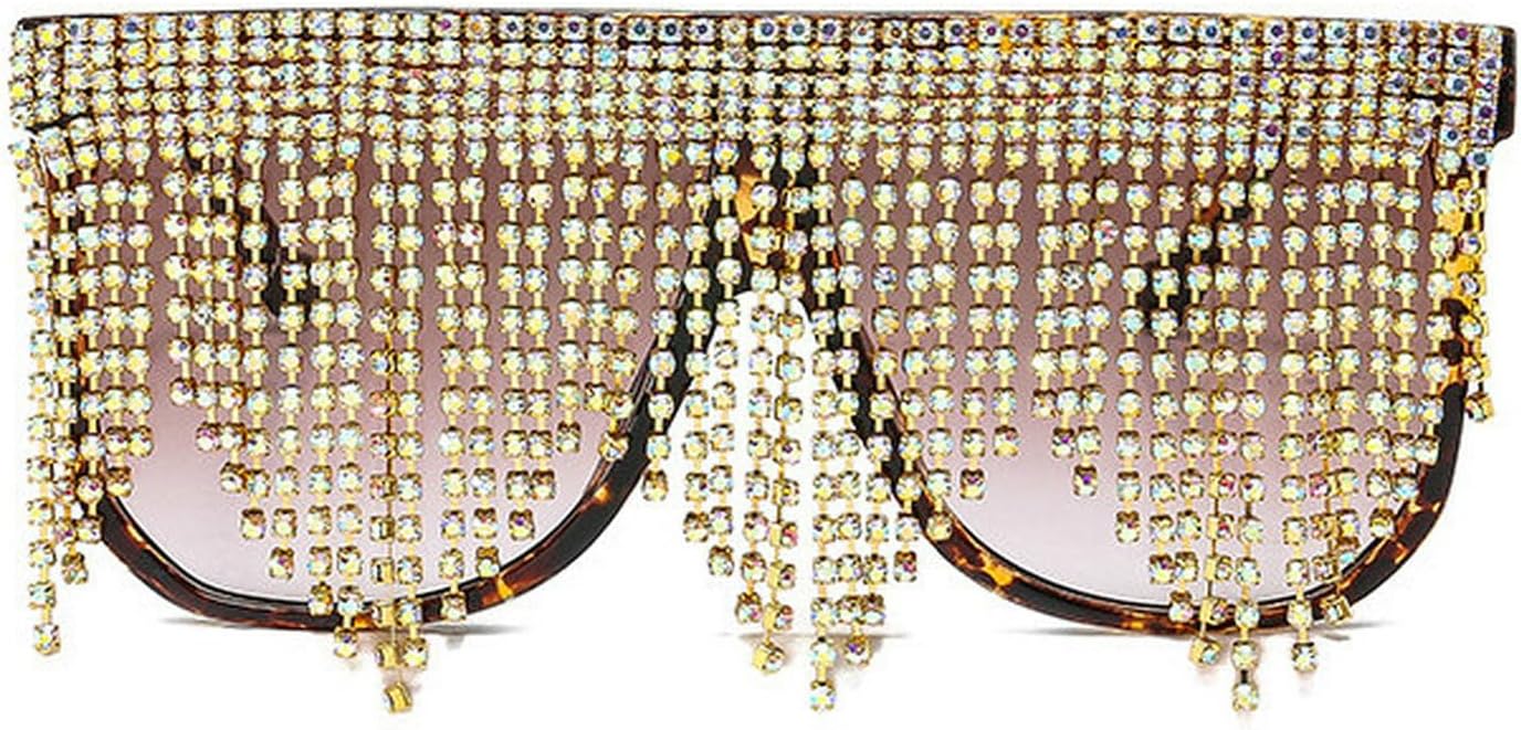 

COTIA Большие цельные солнцезащитные очки с квадратными кисточками для женщин, модные, с кисточками, кристаллами и бриллиантами, в стиле панк, для выпускного вечера и вечеринки, Leopard