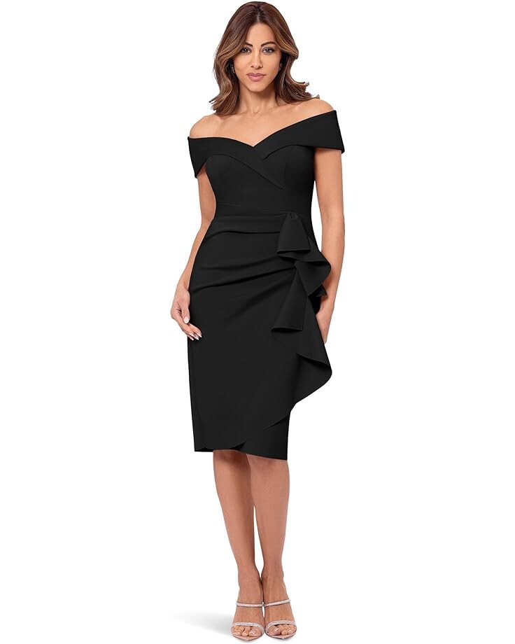 

Платье XSCAPE Short Scuba Off The Shoulder Ruffle, черный