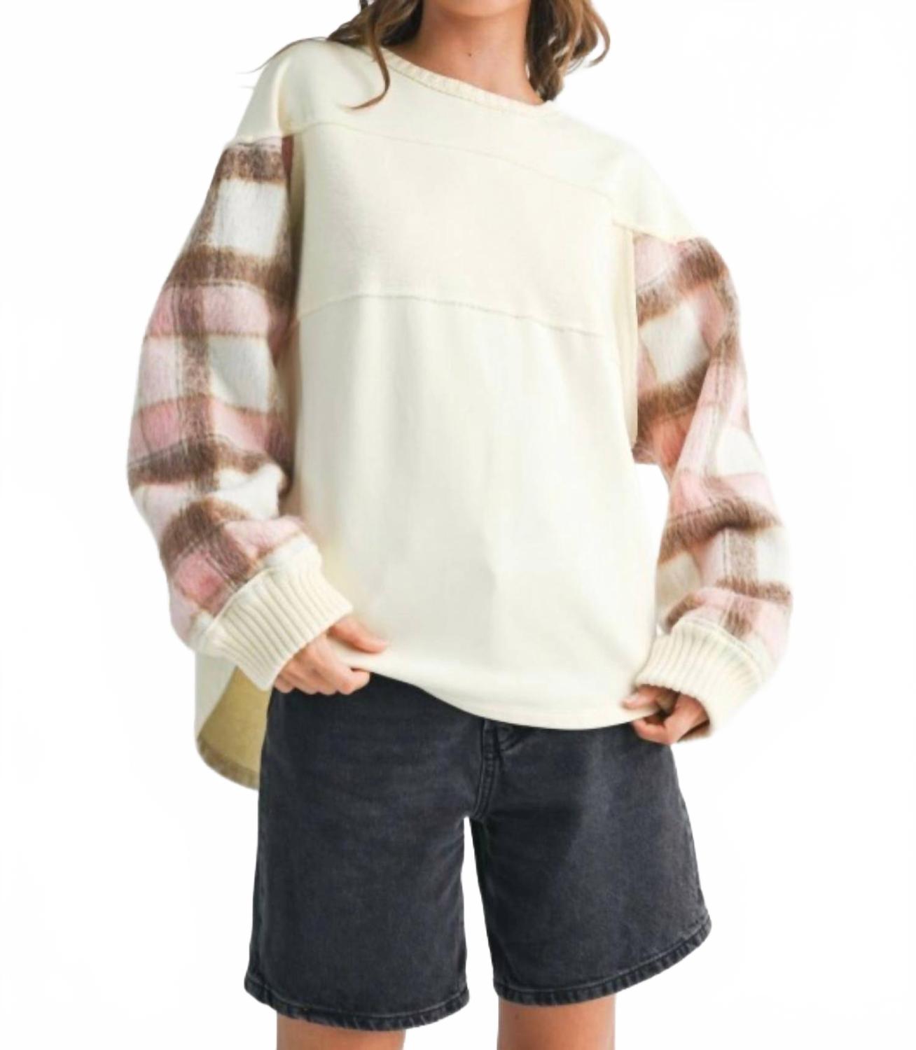 

Amie & Co Пуловер Rebecca в клетку, цвета слоновой кости, розовый, коричневый, белый