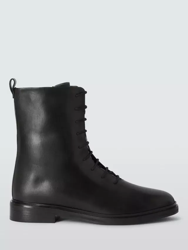 

Ботильоны John Lewis Raine Leather Elevated Sole Lace Up Biker, черный
