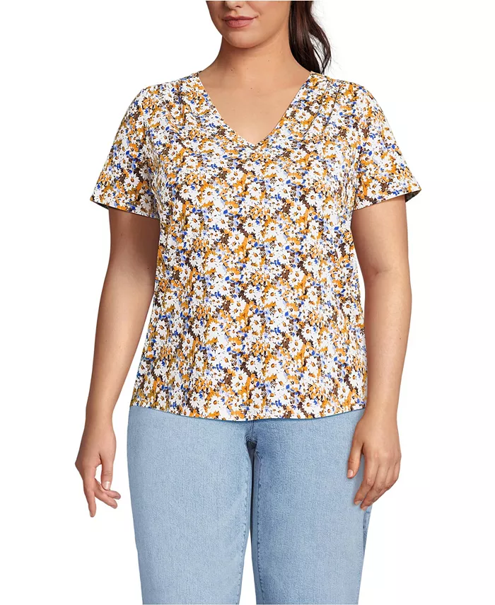 

Футболка большого размера с коротким рукавом и сборками на плечах из лёгкого джерси Lands' End, желтый