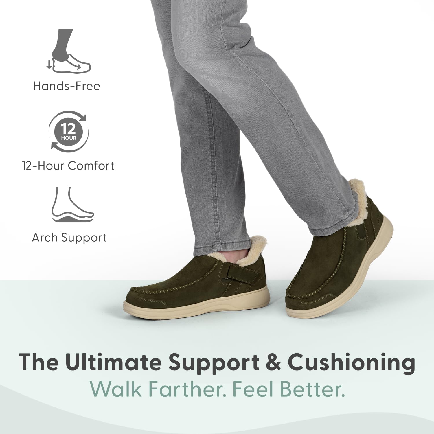 Мужские ортопедические кожаные тапочки Orthofeet Vito без использования рук, оливковый — фото 2