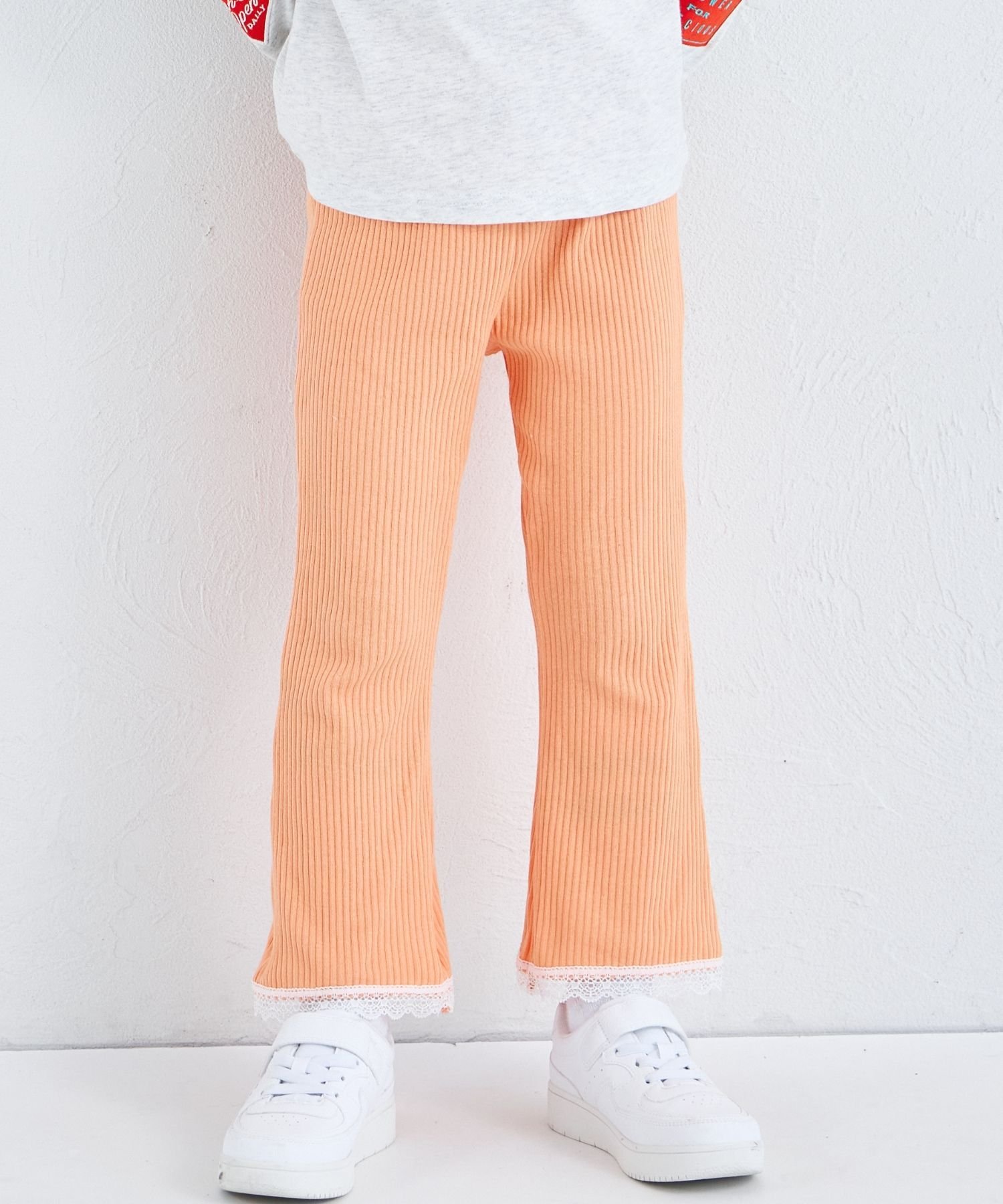 Расклешенные ребристые леггинсы с кружевной каймой Pairmanon, Orange 40