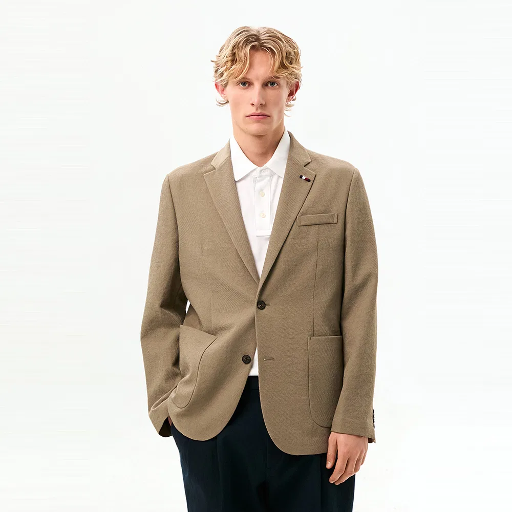 Мужской текстурированный однобортный пиджак, тёмно-бежевый, от Tommy Hilfiger