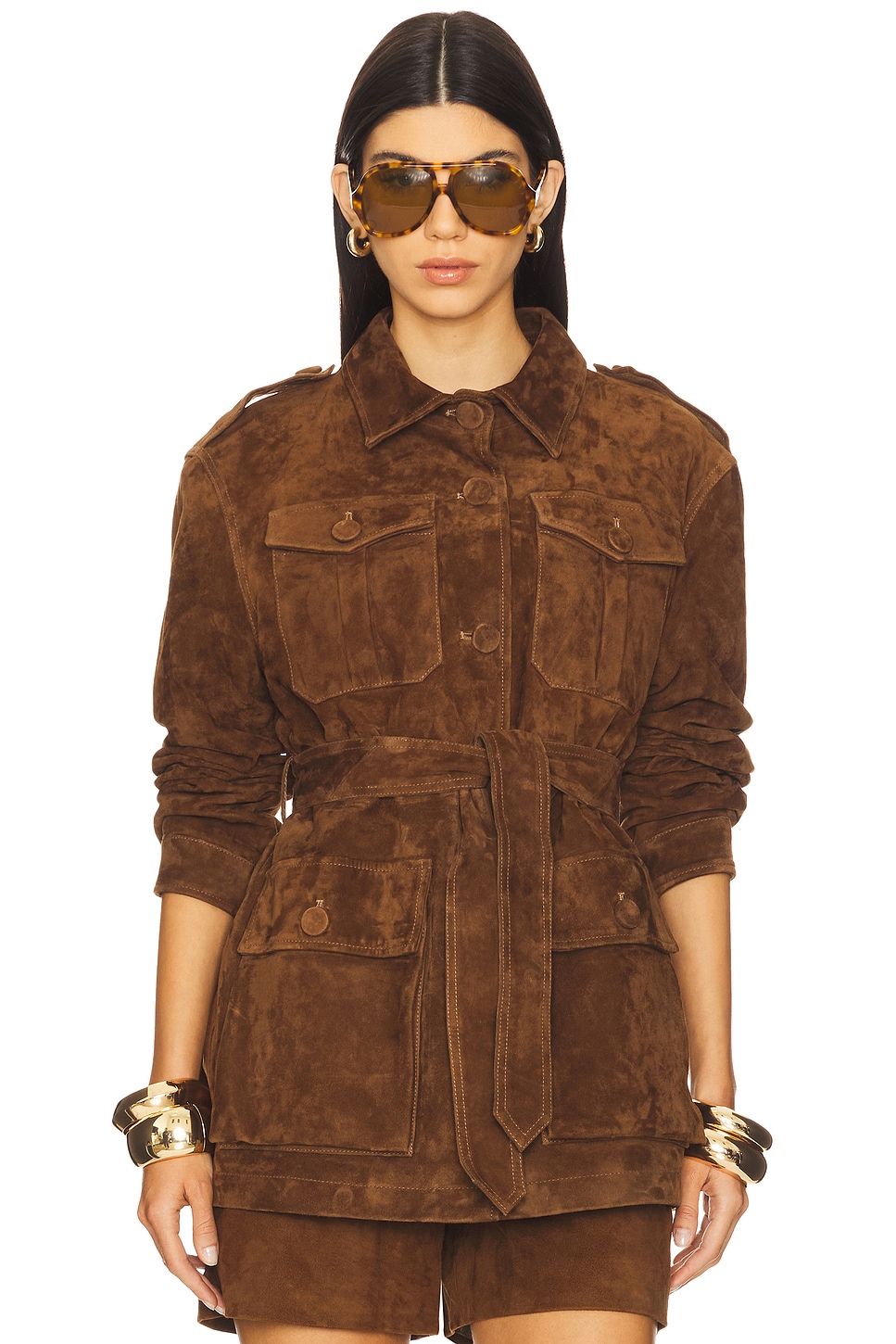 

Кожаная замшевая куртка средней длины Aexae, suede honey brown