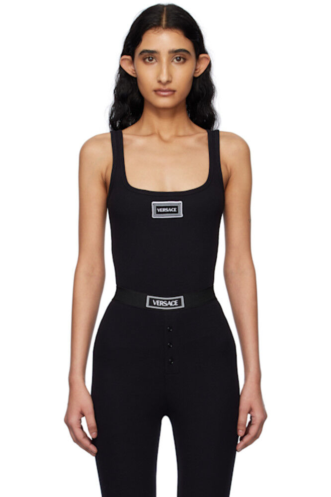 

Черная майка в рубчик с винтажным логотипом 90-х годов Versace Underwear