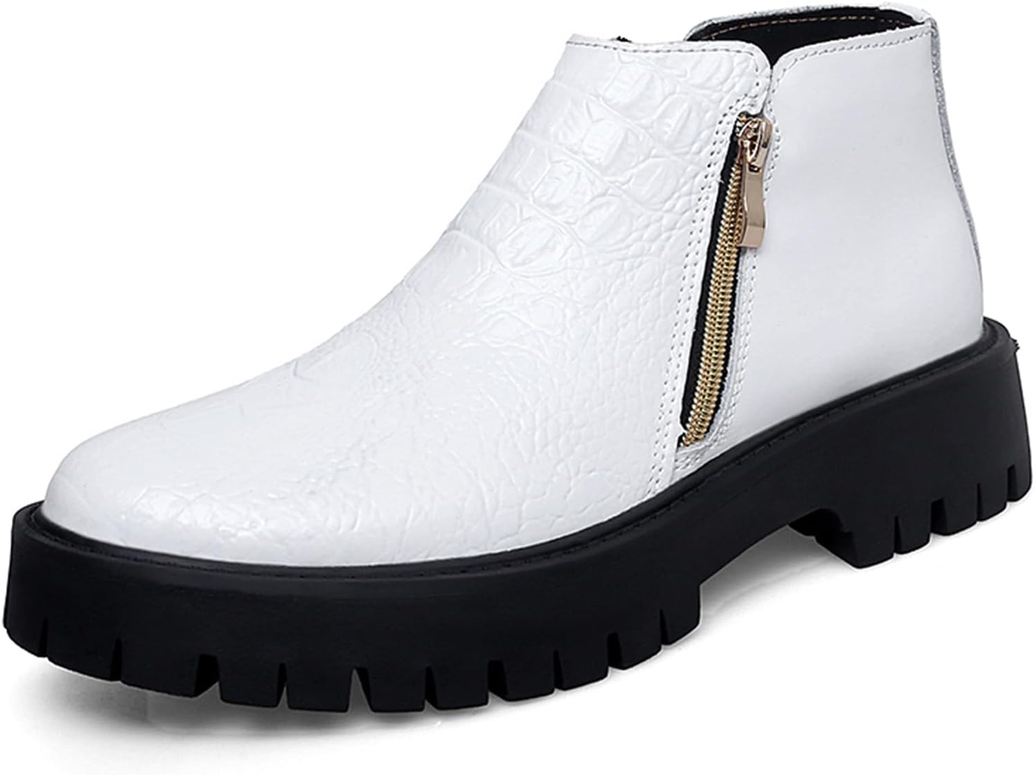 

Мужские осенне-зимние короткие ботинки Челси из натуральной кожи с толстой подошвой, подходят для делового стиля и моды Generic, белый