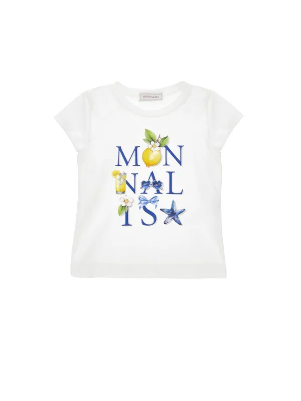 Обычная футболка с принтом monnalisa. Monnalisa, Bianco