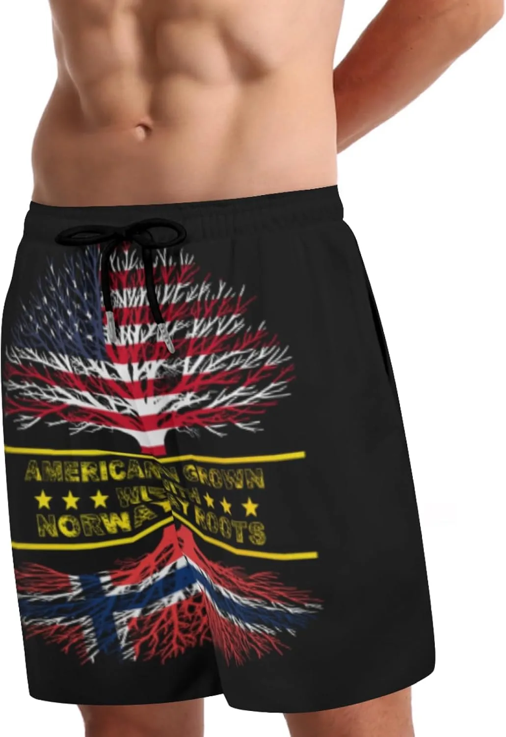 Мужские плавки American Grown and Norway Roots с сетчатой ​​подкладкой, завязками, быстросохнущие, с карманами Generic, черный — фото 2
