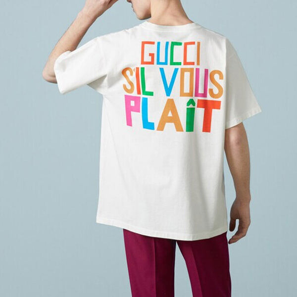 Футболка cotton jersey t-shirt with print 'ivory' Gucci, белый — фото 4