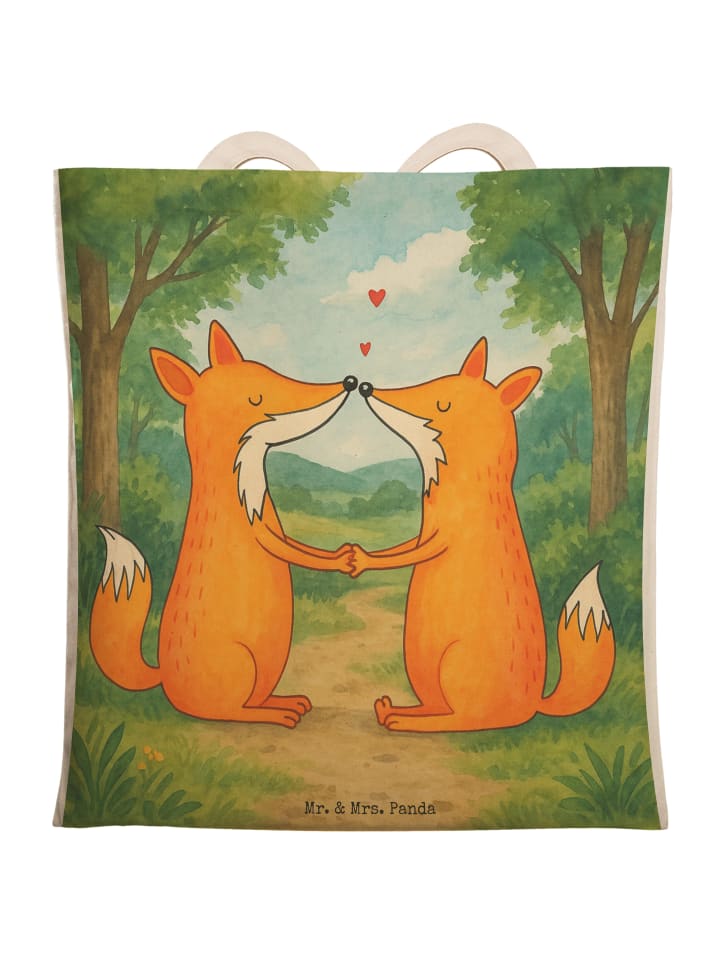 

Mr. & Mrs. Panda Сумка-шоппер с изображением лисиц и символикой любви, без слогана, белого цвета