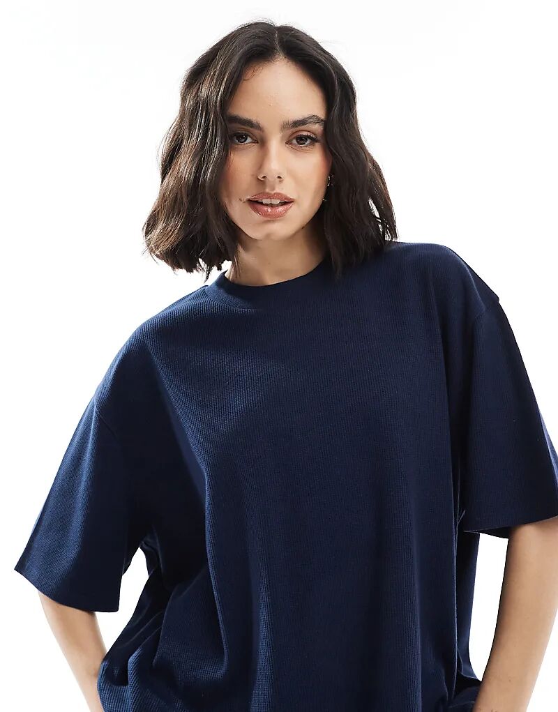 

Футболка ASOS DESIGN свободного кроя из плотной вафельной ткани с разрезами по бокам, темно-синего цвета