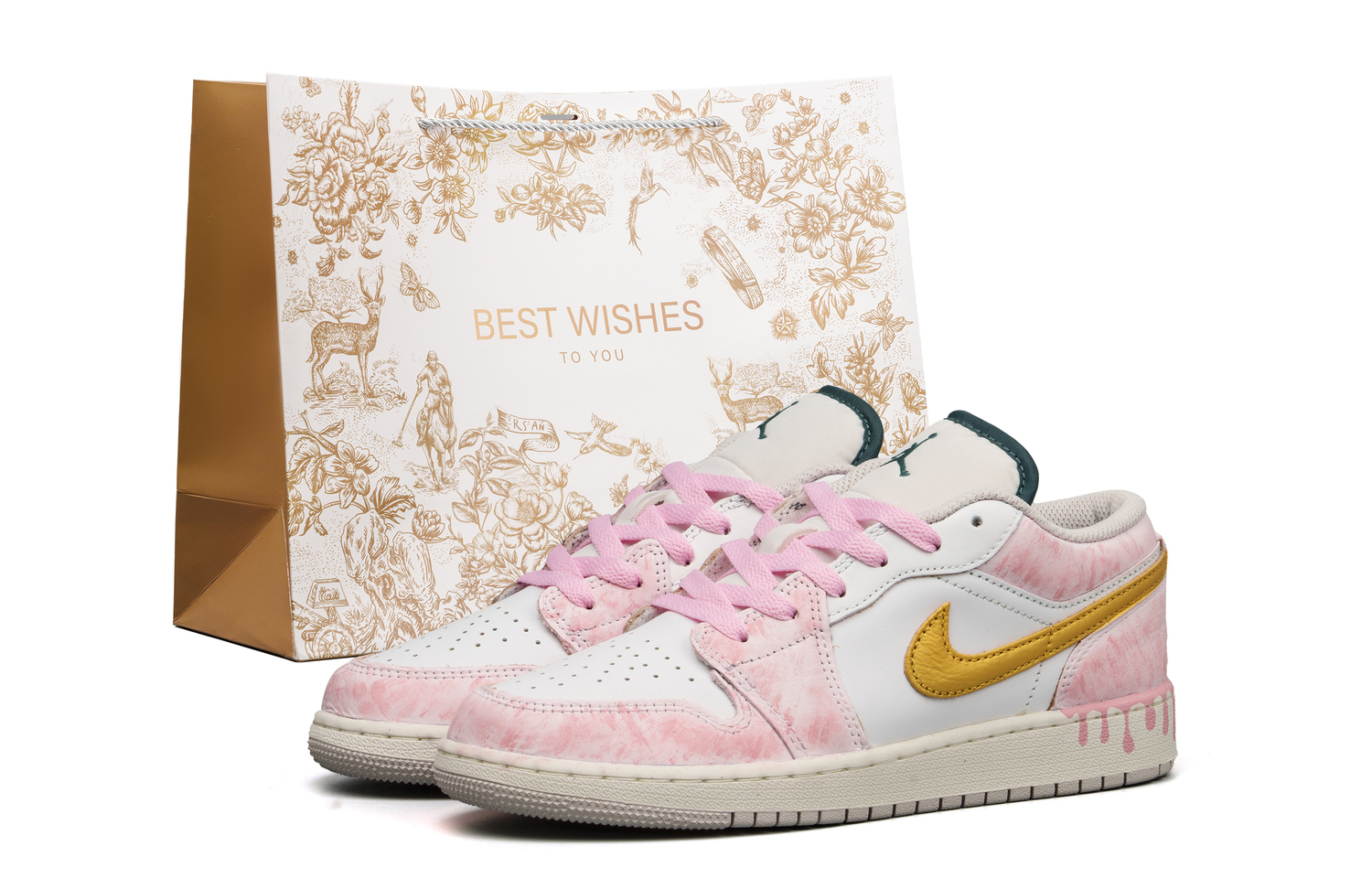 

Jordan Air 1 Slip Resistant Cushioning Abrasion Resistant Low top Детские баскетбольные кроссовки White Pink