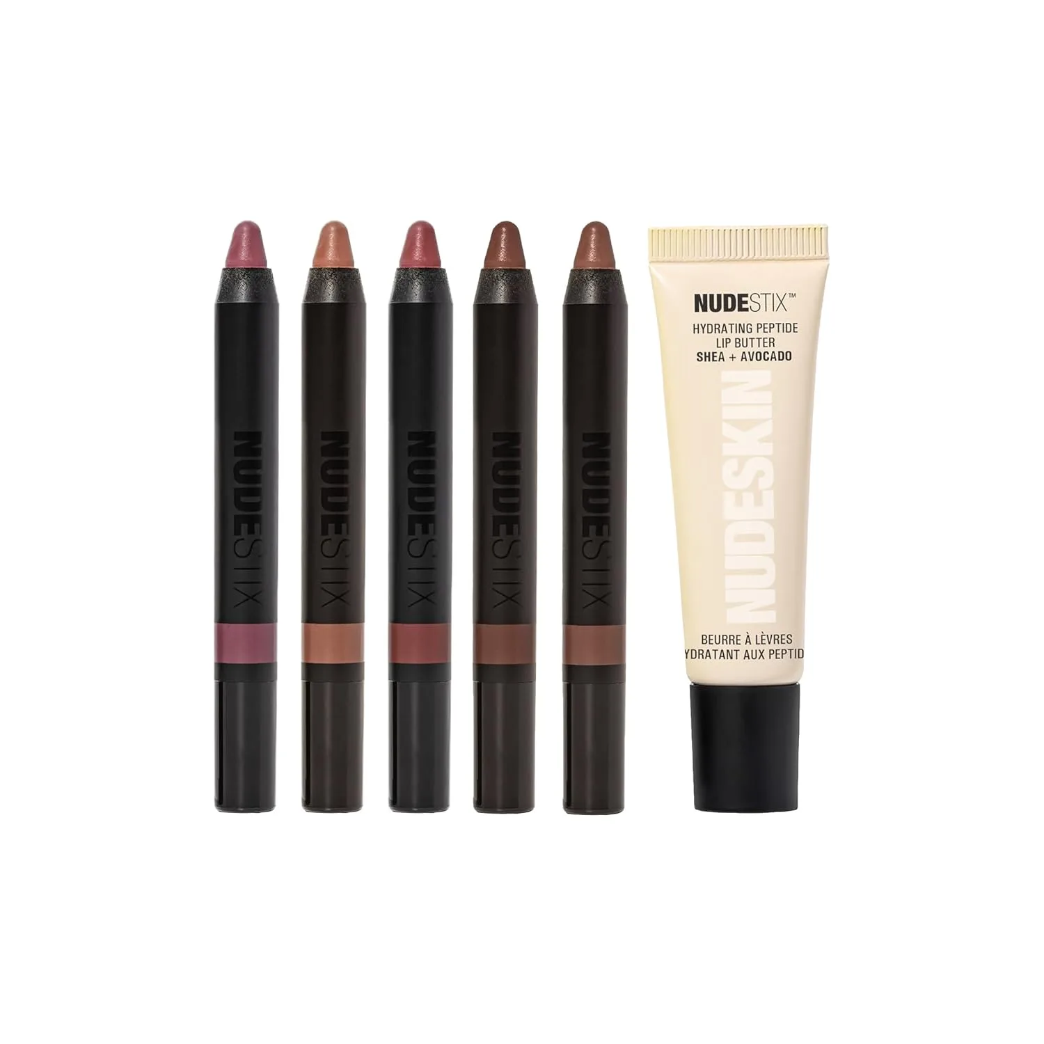 Nudestix Nude Love Lip Palette - лимитированный набор из 6 средств для губ, щек и глаз с матовым и глянцевым финишем, Sunkissed Rose, Sunkissed Nude, Sunkissed Pink, Gbaby, Greystone, Clear Gloss — фото 2