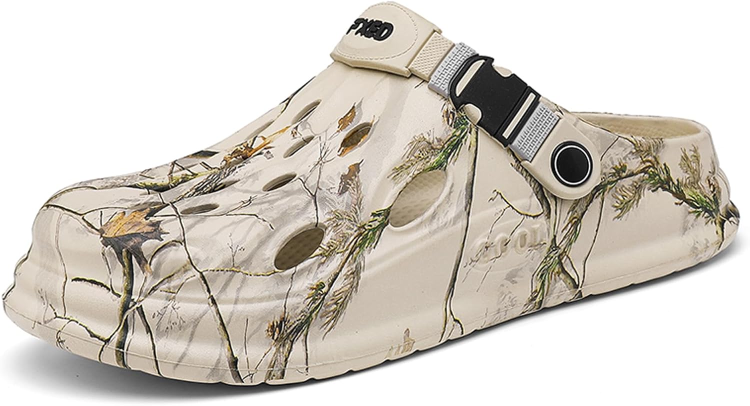 

Мужские камуфляжные сандалии FLIOZY для сада, уличного спорта и активного отдыха, удобные слипоны для пляжа, дышащие повседневные тапочки с регулируемым задним ремешком, коричневый