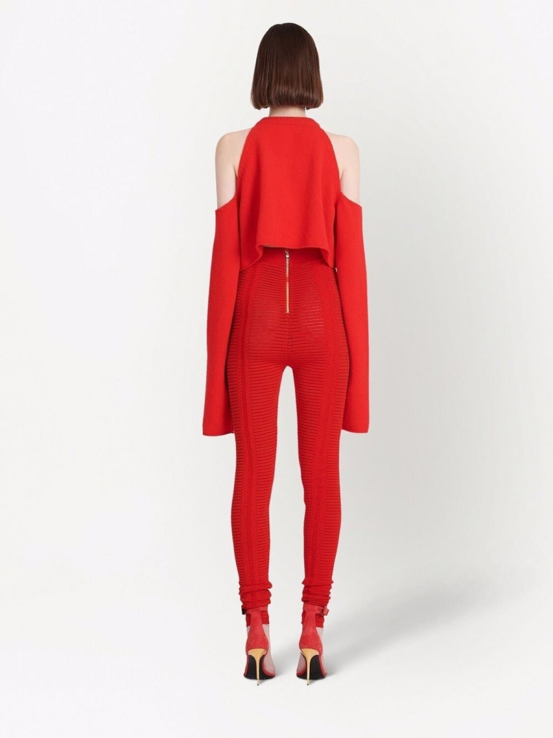 Balmain трикотажные легинсы с завышенной талией, красный — фото 4