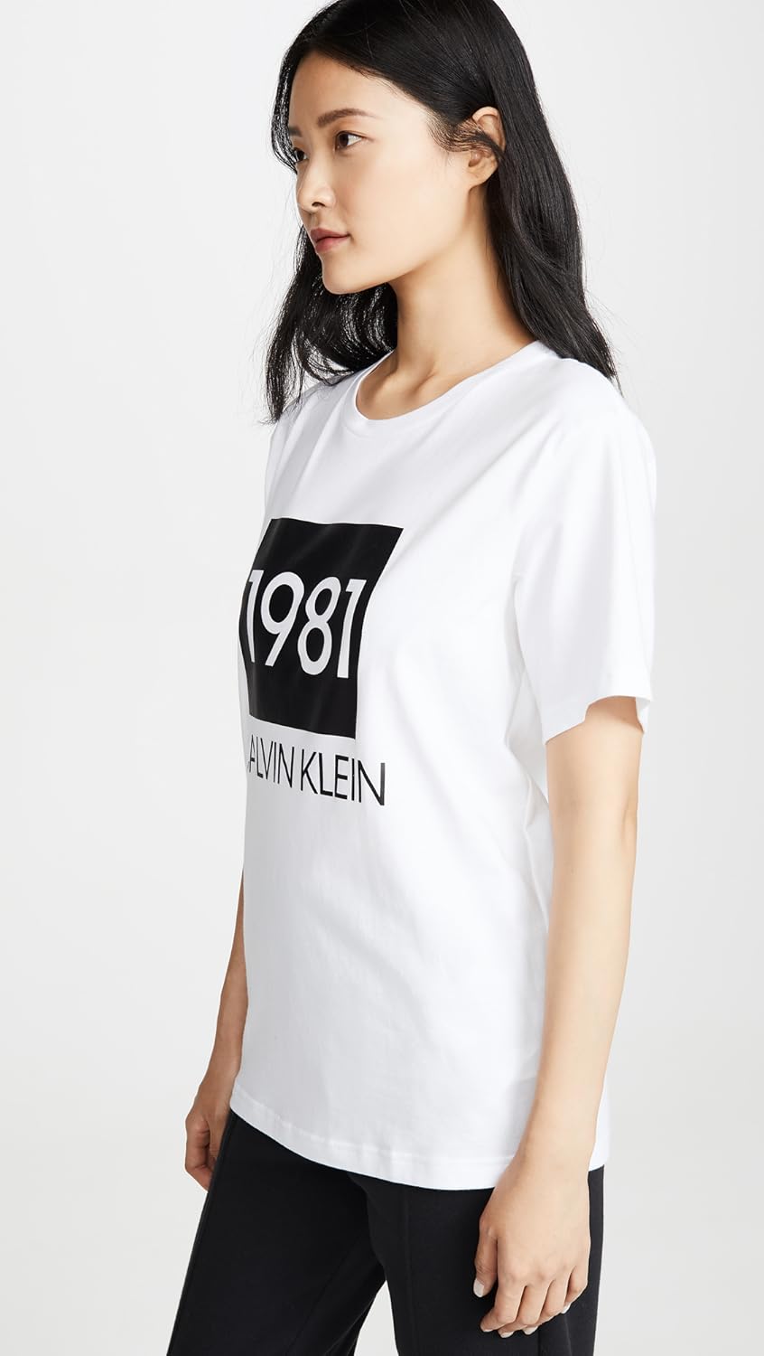 Женская футболка Calvin Klein 1981 года из хлопка с короткими рукавами и круглым вырезом, White — фото 4