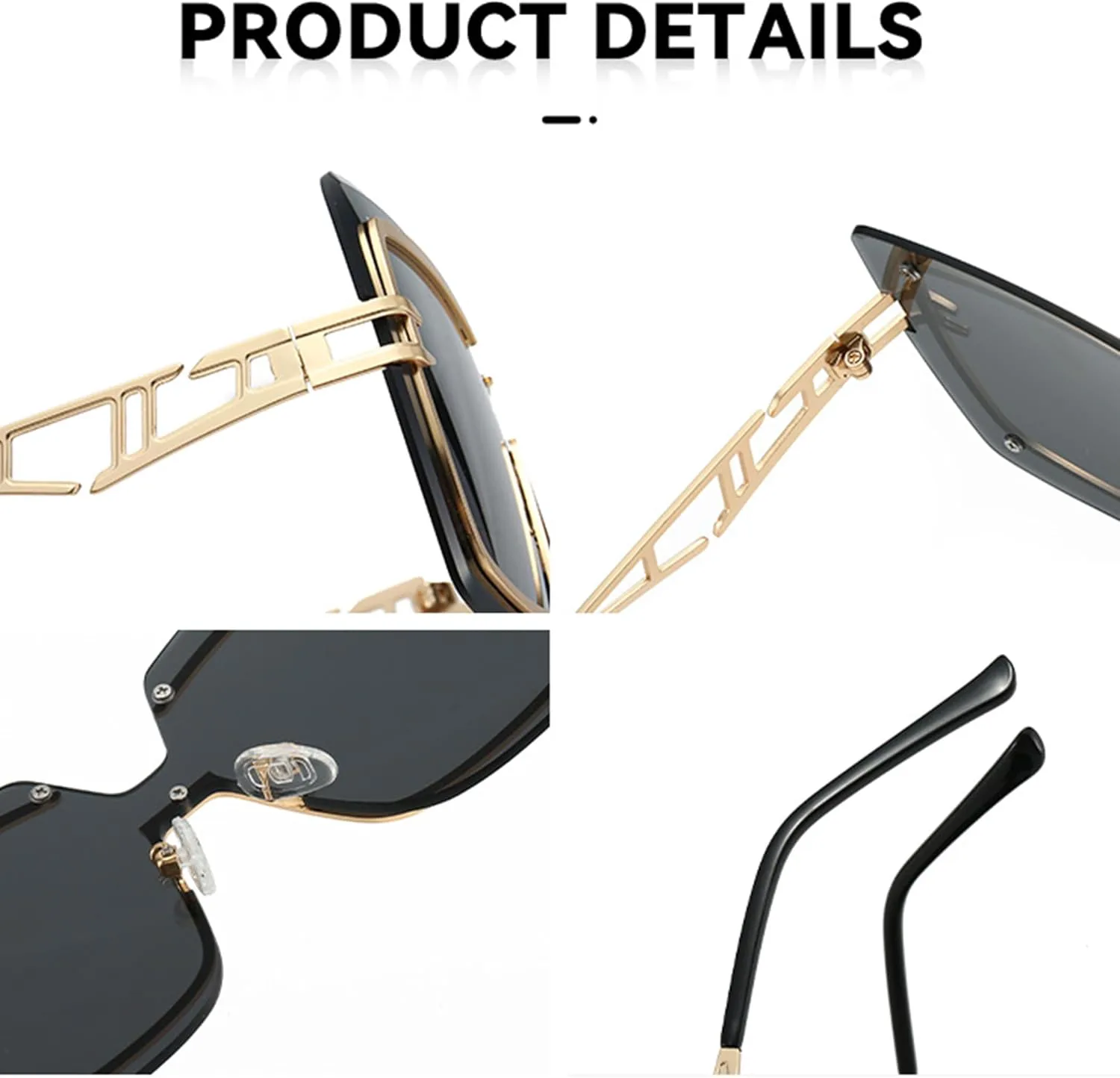 

bullabulling Солнцезащитные очки большого размера «кошачий глаз» для женщин и мужчин, квадратная оправа, безрамочные, цельные, с защитой от УФ-излучения UV400, C4