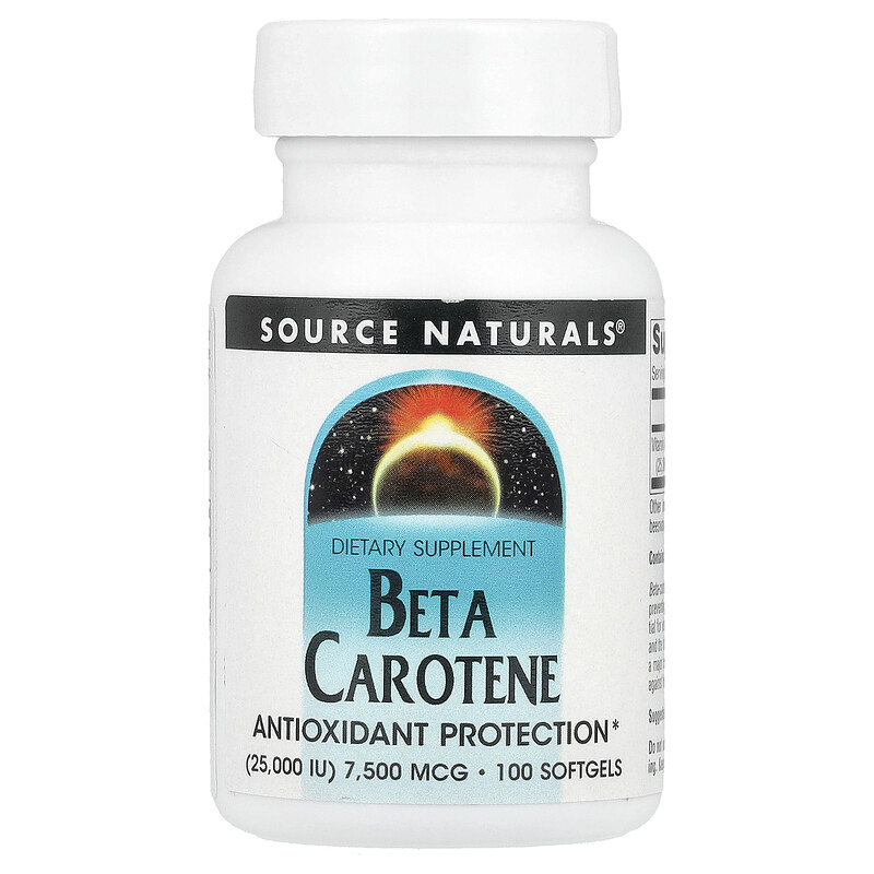 

Source Naturals, Бета-каротин, 7500 мкг (25000 МЕ), 100 мягких таблеток