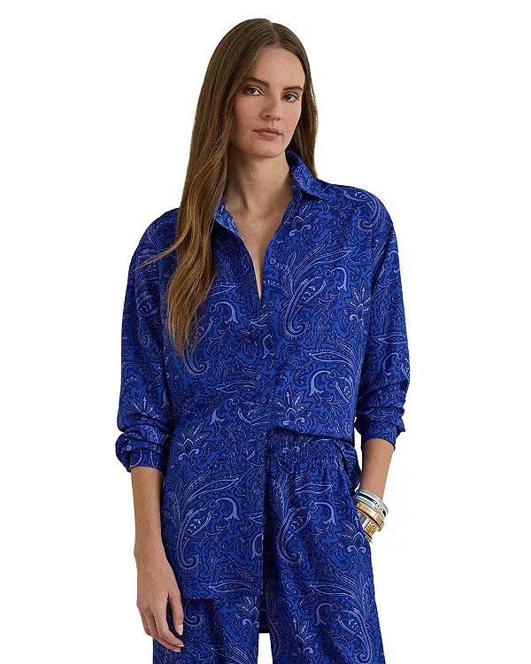 

Рубашка из крепа с узором пейсли свободного кроя Ralph Lauren, синий