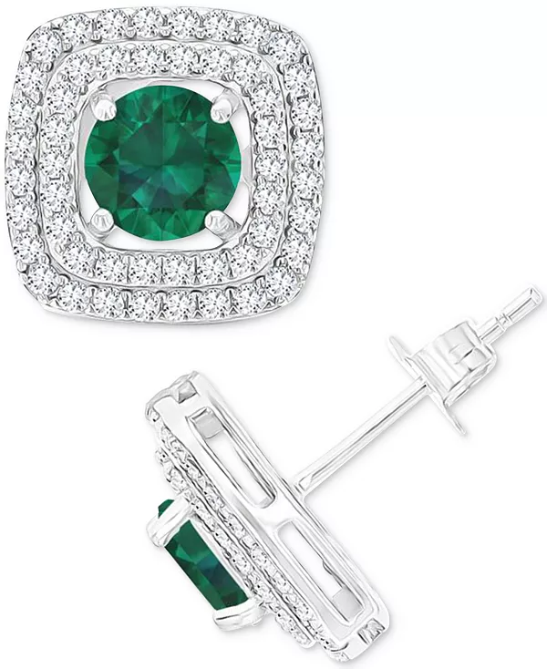 

Серьги-Гвоздики с квадратным ореолом из стерлингового серебра с драгоценными камнями и выращенным в лаборатории белым сапфиром (5/8 карата) Macy'S, emerald