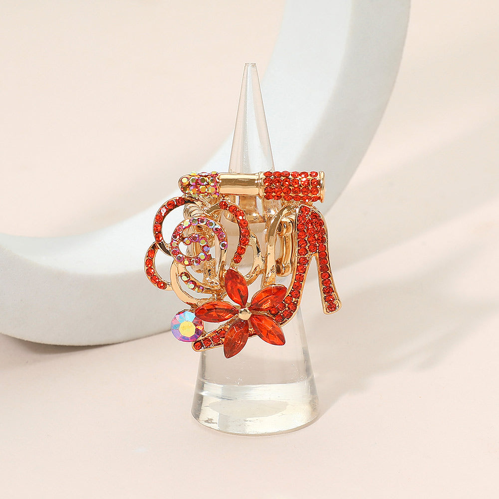 

Эластичное кольцо-помада с цветком на высоком каблуке, украшенное стразами Fashnzfab, золотой/оранжевый