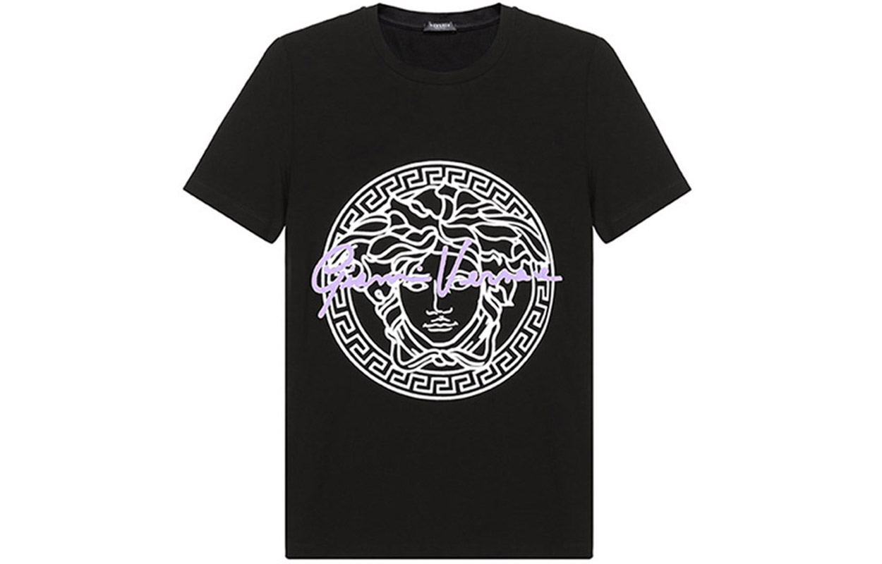 

VERSACE Футболка прямого кроя с круглым вырезом и короткими рукавами, женская, черная, SS21