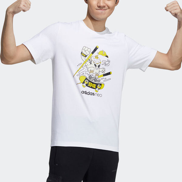 Футболка neo m fd tee 3 graffiti cartoon printing sports round neck short sleeve white Adidas, белый — фото 2