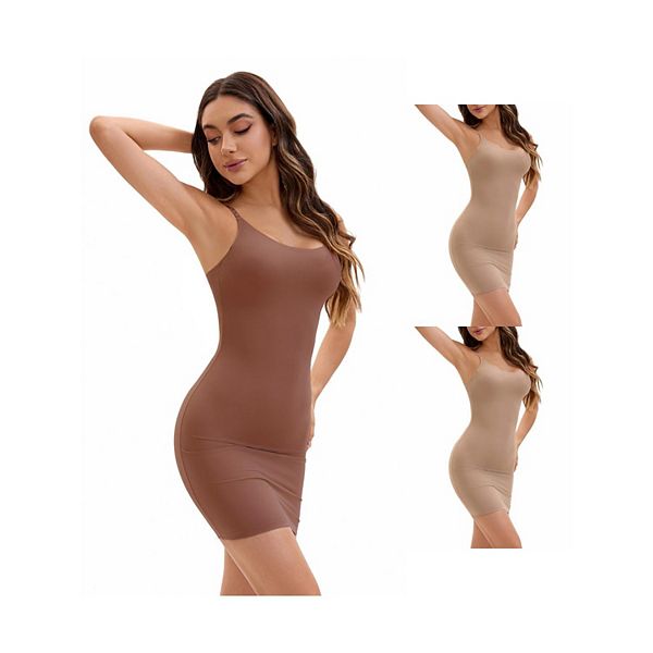 

Комплект из 3 женских маечек на тонких бретелях с регулируемой степенью утягивания живота, подходящее нижнее белье для сна Inspire Chic, Apricot Brown