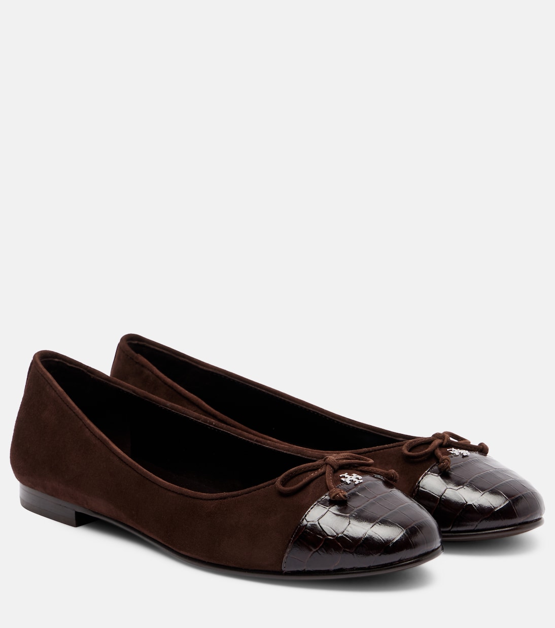 Балетки с мыском из замши под крокодиловую кожу Tory Burch, Cocoa / Cocoa
