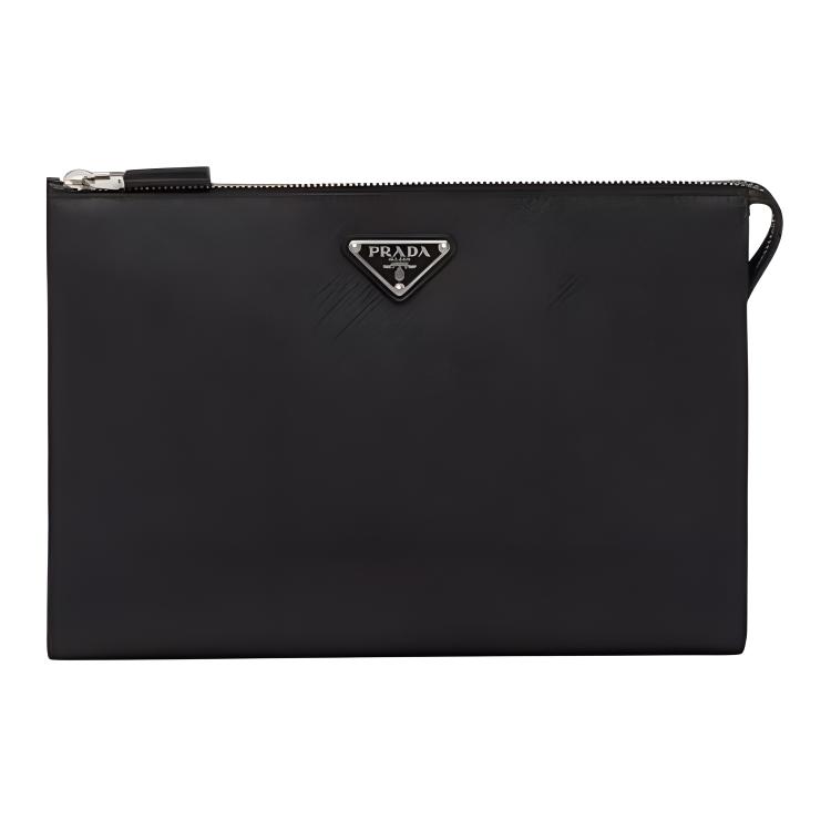 

PRADA Мужской черный клатч из сафьяновой кожи
