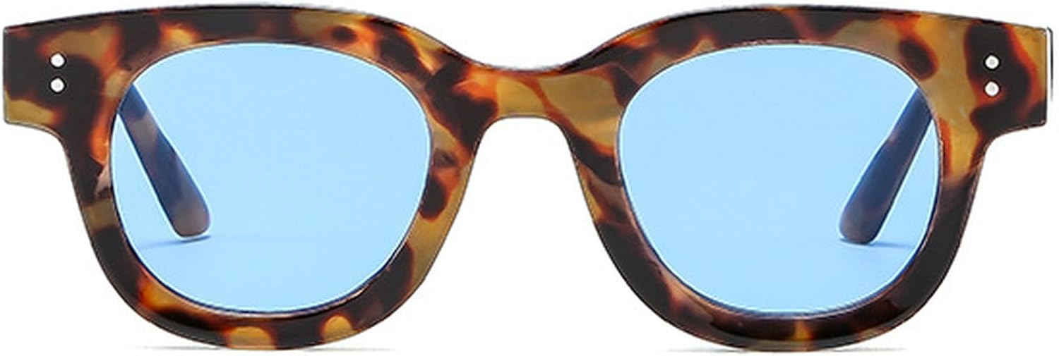 

Ретро квадратные солнцезащитные очки для женщин, модные сине-желтые оттенки, защита от УФ-излучения UV400, модные панк-очки с заклепками для мужчин mincl, Leopard Blue