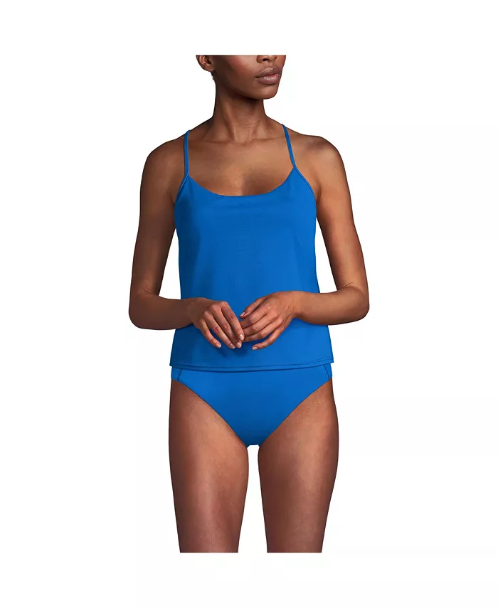 

Женский удлиненный топ-танкини без затяжек с регулируемыми бретелями и быстросохнущей тканью Lands' End, синий