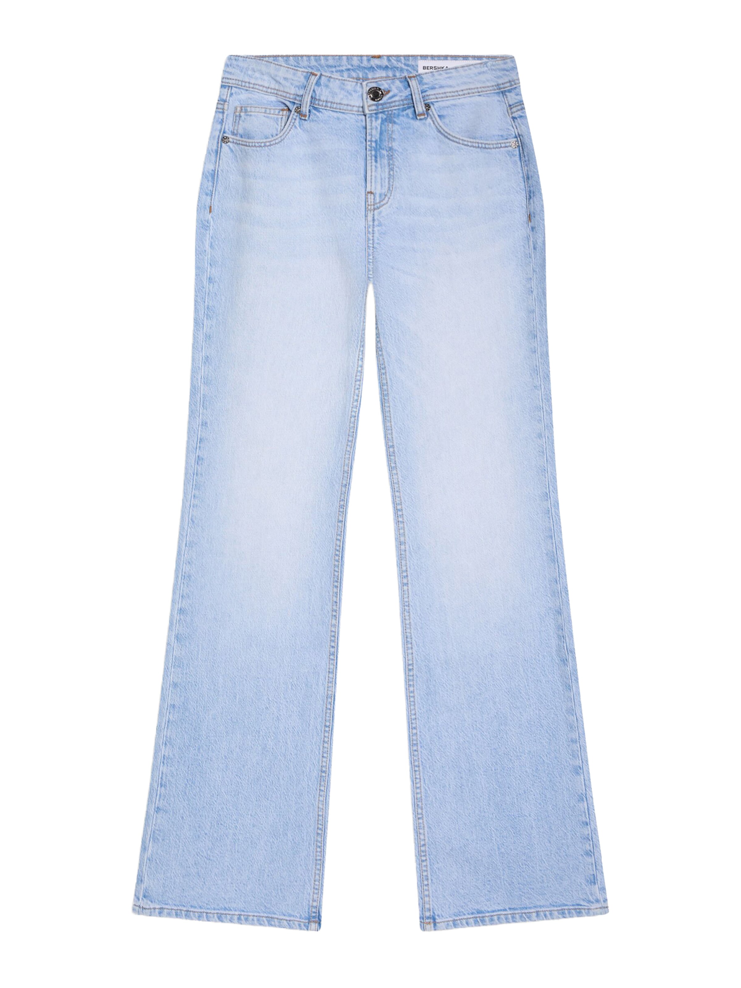 

Bershka Джинсы-клеш в светло-голубом цвете