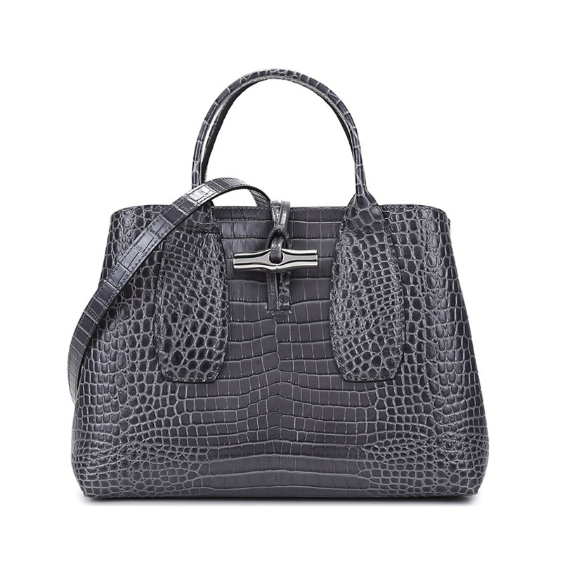 

LONGCHAMP Женская сумка Roseau из коровьей кожи, цвет металлик серый, среднего размера