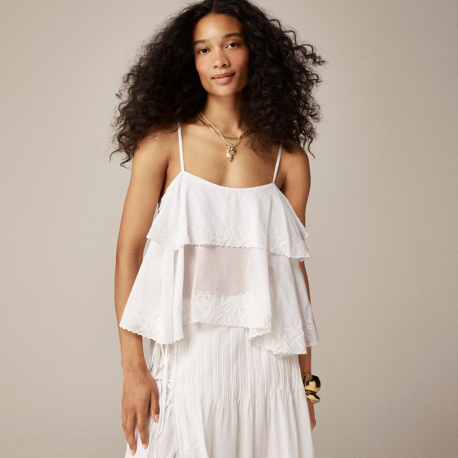 

Многоярусная майка с вышивкой из хлопковой вуали J.Crew, белый