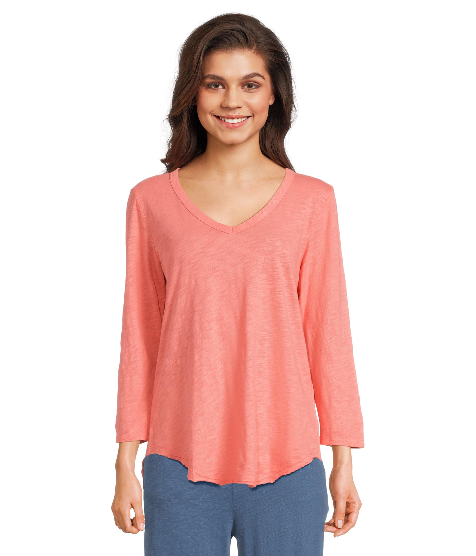 

Футболка Mod-o-doc 3/4 Sleeve V-Neck Tee With Curved Hem, Coral Bliss
