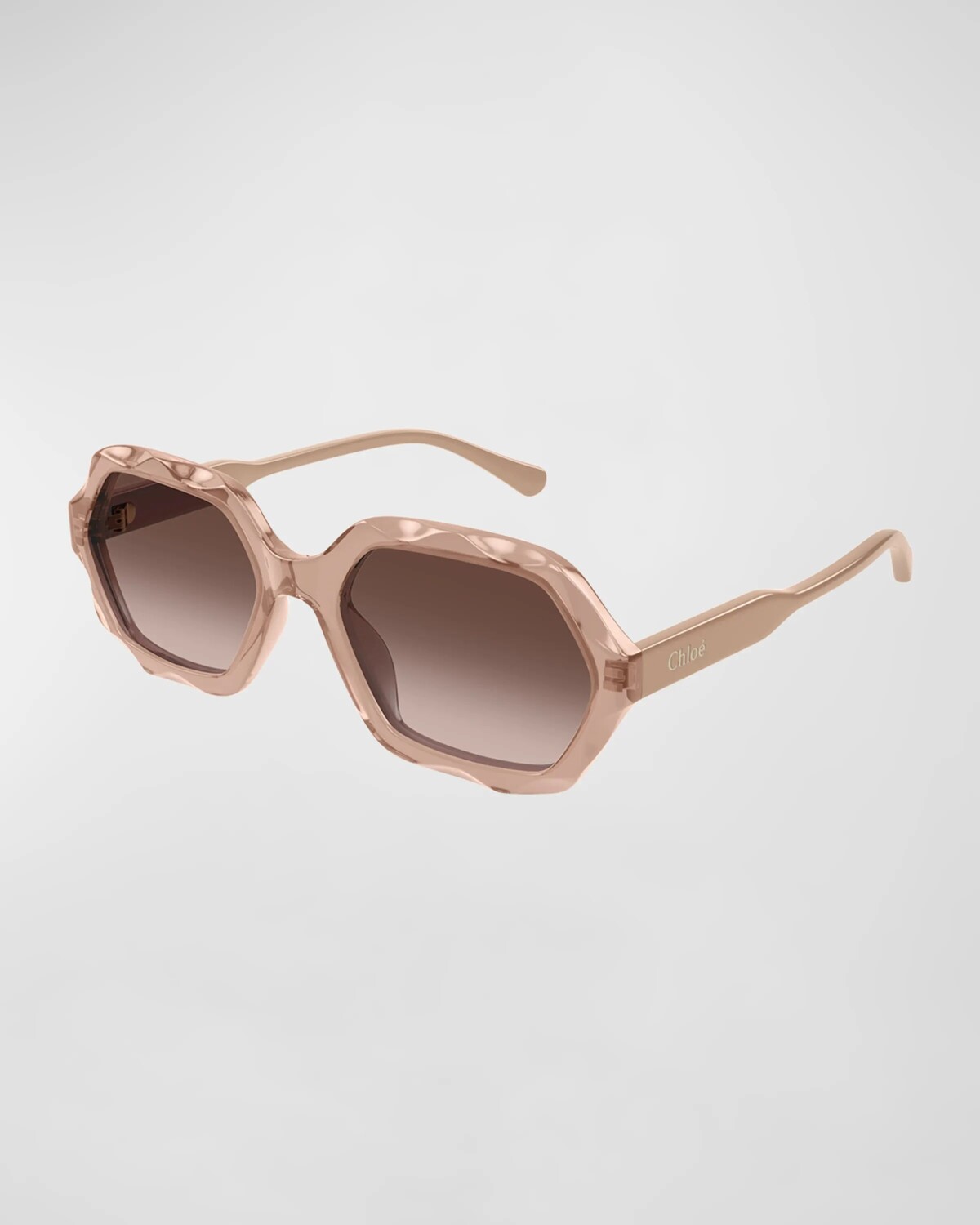 

Волнистые прямоугольные солнцезащитные очки из ацетата Chloé, цвет Shiny Transparent Light Brown
