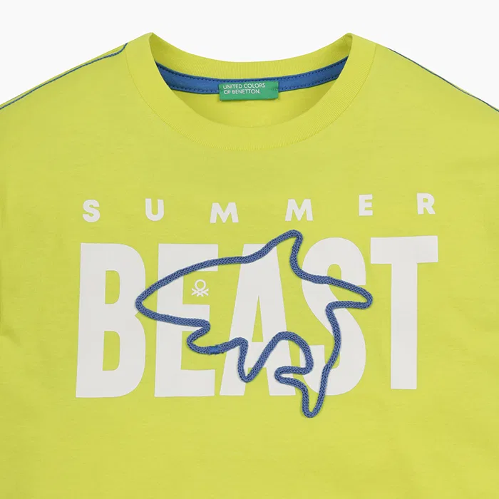 Детская летняя футболка с графическим принтом лавандового цвета от Benetton Kids — фото 3