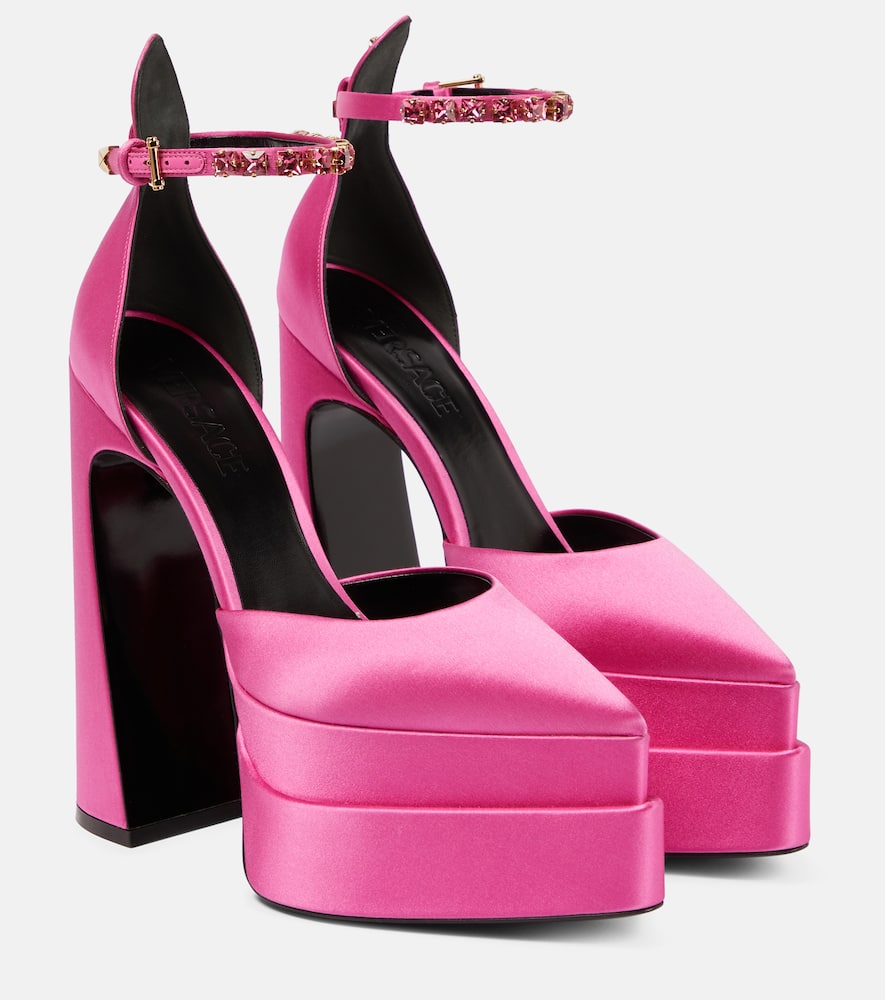 Туфли-лодочки на платформе из атласа Versace, Pink Lemonade-Oro