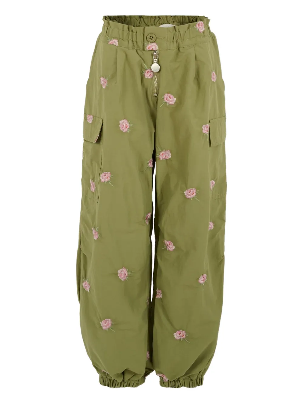 

Брюки-карго с вышитыми розами Stella McCartney Kids, зеленый