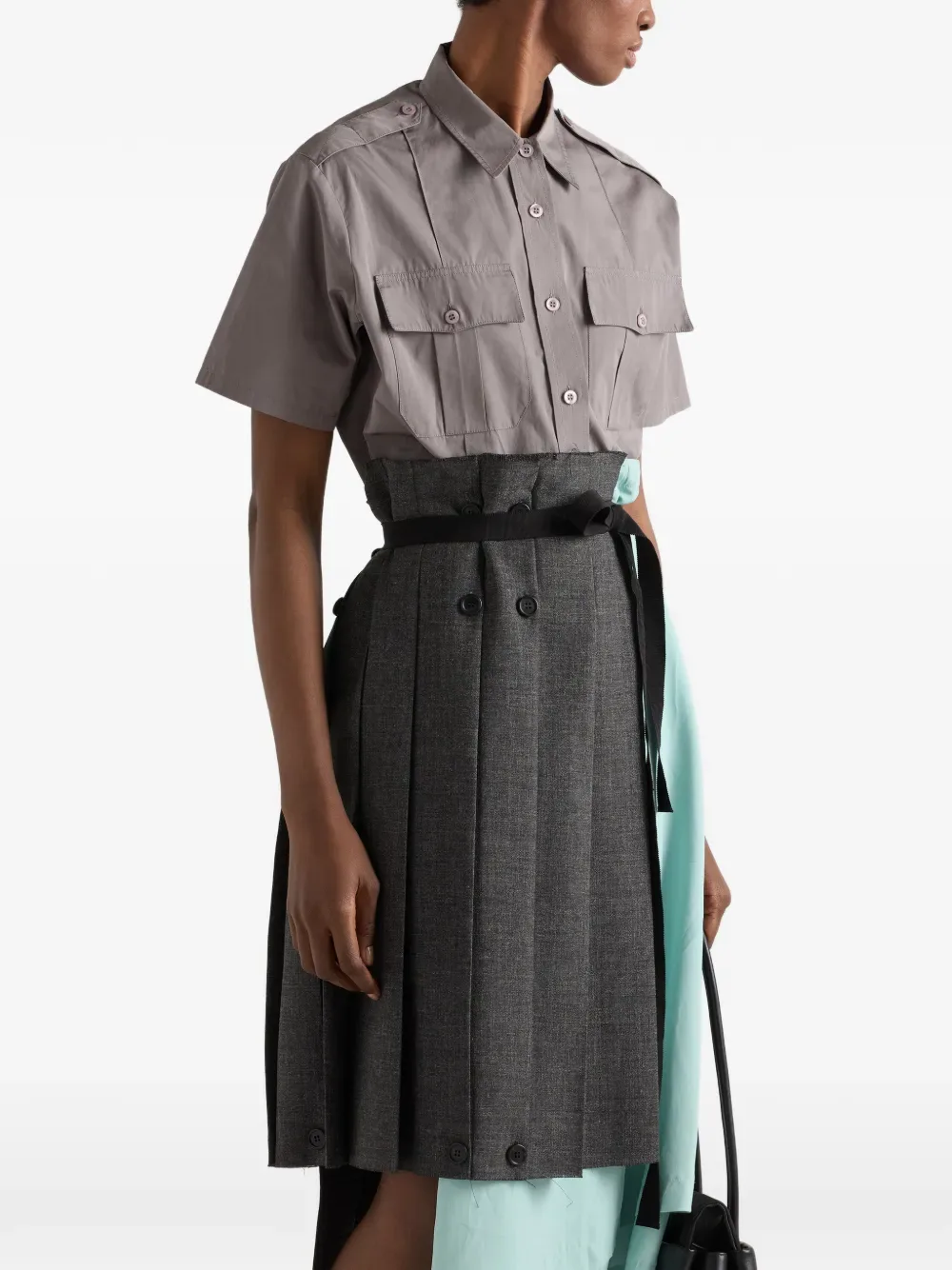 Юбка из лоскутной ткани с рюшами Prada, серый — фото 3