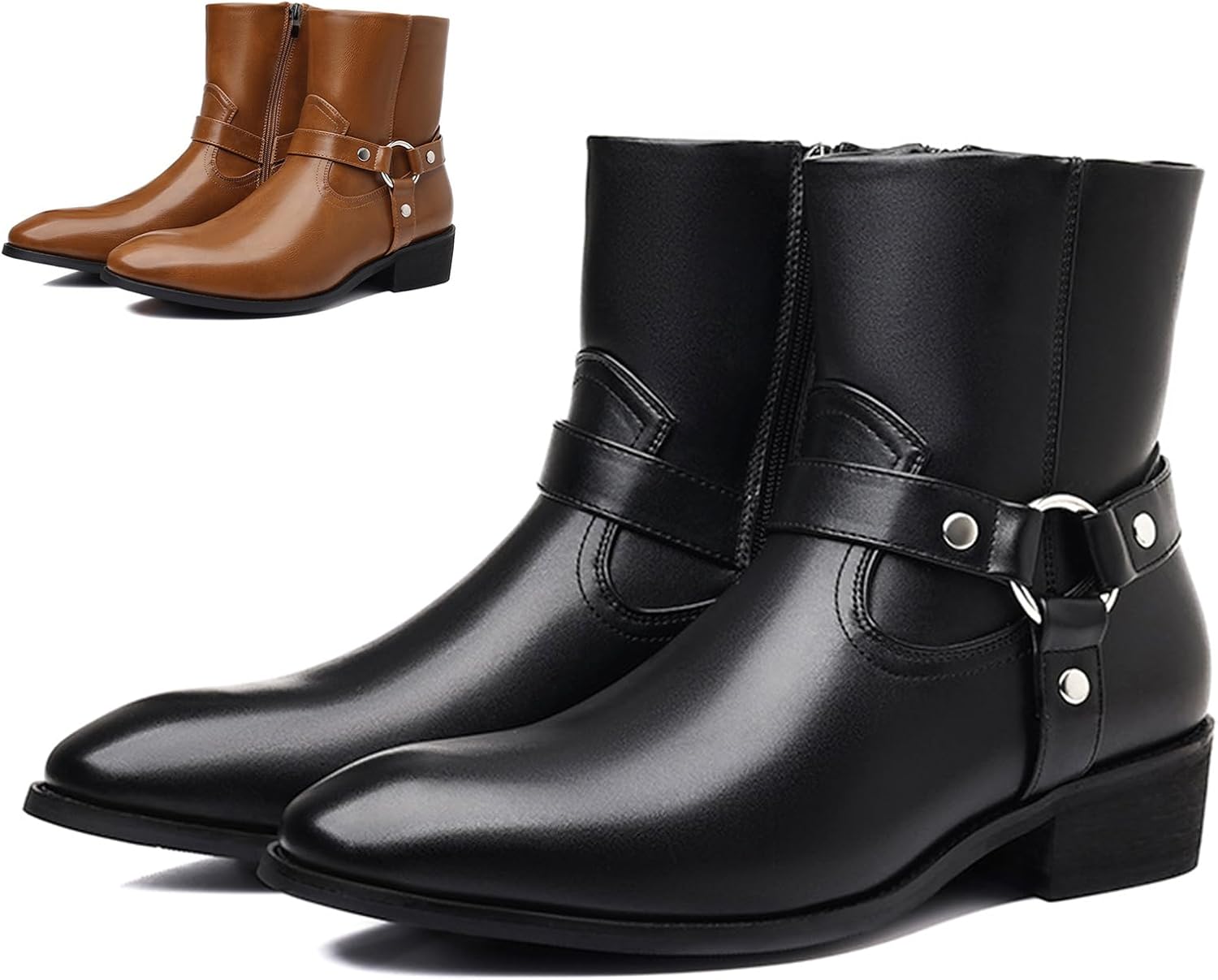 

Мужские кожаные челси GLBDU с массивным каблуком, пряжкой, модным носком, боковой молнией, высокие с низким квадратным каблуком, деловые и повседневные туфли для свадеб и офиса, удобные ботинки до щиколотки, черный